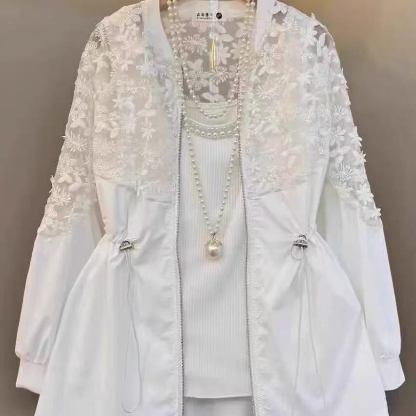 Giacca a vento antivento con protezione solare in pizzo patchwork 2026: Copricostume Sottile e Ampio Taglie Forti con Coulisse in Vita