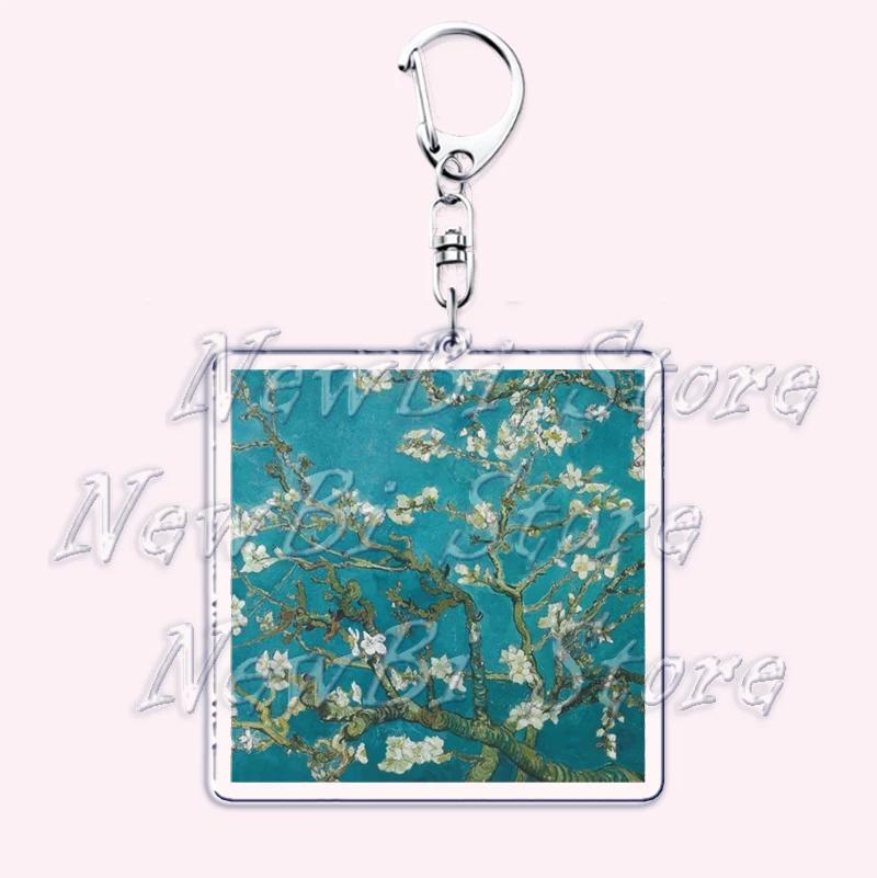 Hot Impressionism Art Keychain for Accessories Bag Van Gogh Monet Mona Lis Oil Painting Pendant Chain Ring Keyring Jewelry Gifts