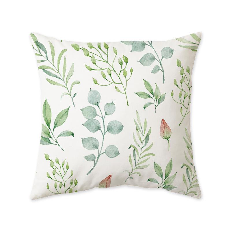 Sofa Bedroom Living Room Back Pillow Cover Small Fresh Green Leaf Plant Pillow Cushion Cover