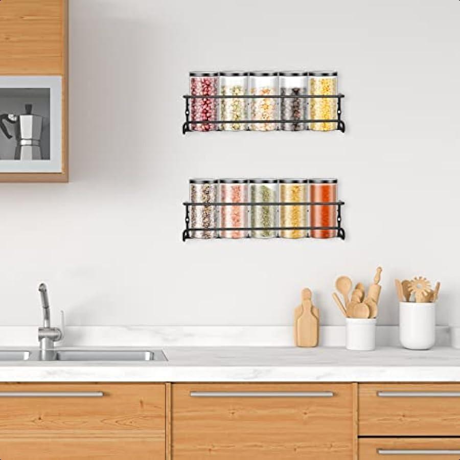 

Настенная полка для специй Подвесные органайзеры для специй Кухонное хранение приправ для экономии места 2 шт. Черный United States