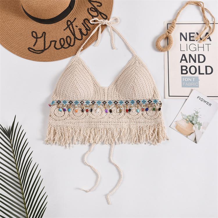 Neck Small Vest with Chest Pad, Sling Inside, Shoulder-spilled Backrest, Hollow Tube Top, Embroidered Vest, Women's Summer Short Top