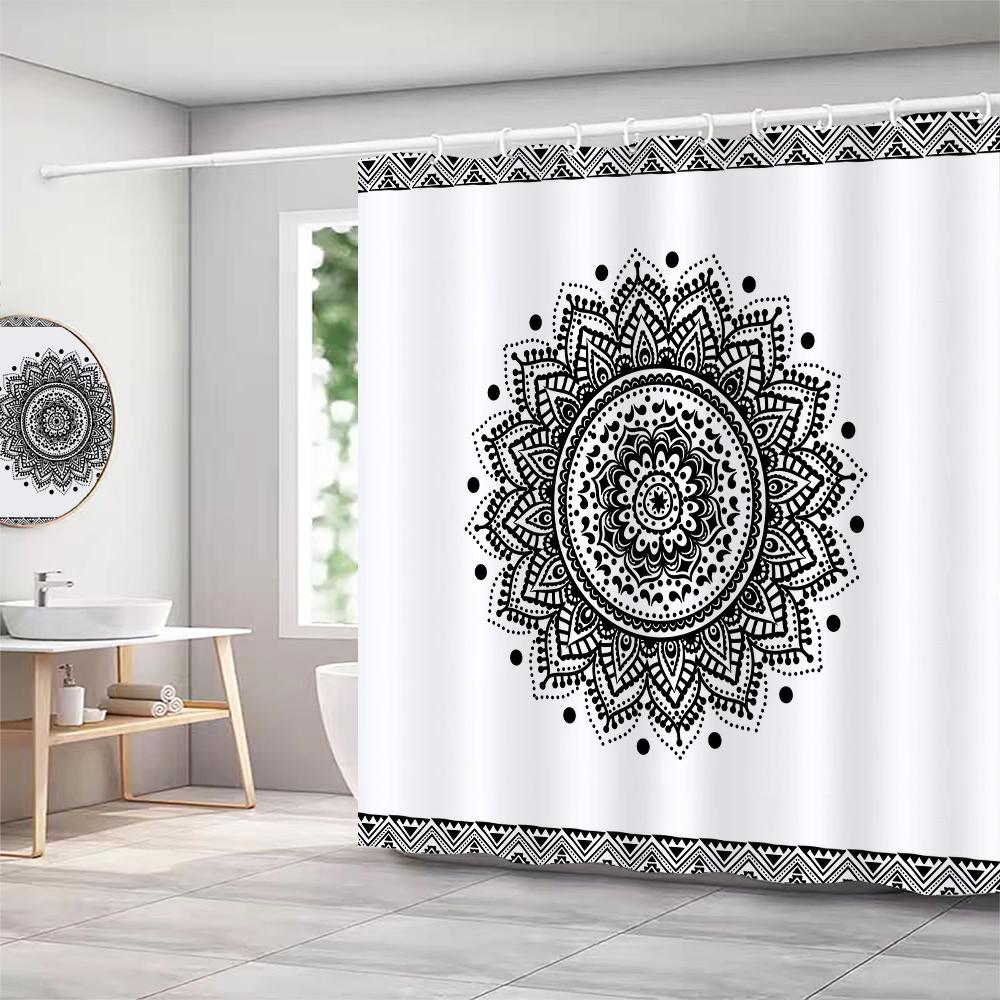 Art Boho Shower Curtain with Hooks Bohemian Bath Curtain Polyester Fabric Black and White Minimalist style Bathroom Curtains