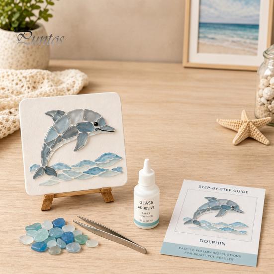 Durable Beach Style Crafts DIY Sea Glass Art Mosaic Kit, Ocean Animal Themed Craft Set for Adults Kits Beginner, Handmade Material Pack Coastal