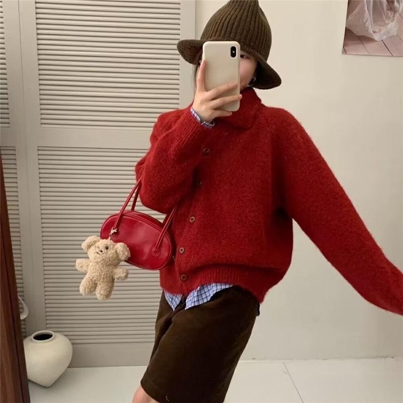 Knitted Cropped Women's Sweaters Cardigan Long Sleeve Sweater Coat Autumn Winter Chic Casual Outerwear Knitwear Top