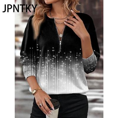 JPNTKY Damenmode Lässige Langarm-Hoodies & Sweatshirts mit Reißverschlusskragen