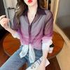 Fashion Gradient Color Chiffon Shirt Women Summer Tie Dye Contrast Color Sun Protection Shirts Woman Korean Streetwear Blouse
