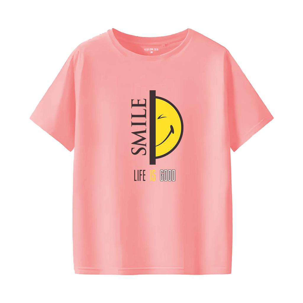New Fashionable Smile Printed Tshirt with Casual Short Sleeve Suitable for Womens Daily Tshirt In All Seasons