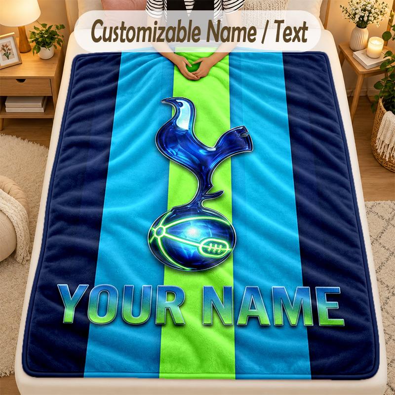 Flannel BlanketTottenham Hotspur FC Custom Name Text Personalized Soft Warm Throw Blanket Home Decor Gift