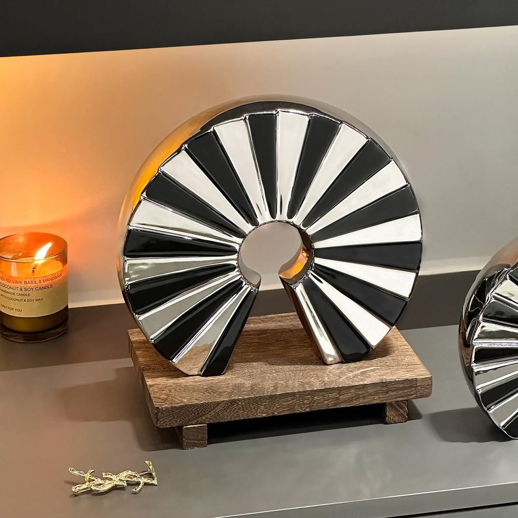 Ceramic Handicrafts Fan-shaped Ornaments Geometric Semi-circular Hollowed-out Sculpture Home Decoration Accessories
