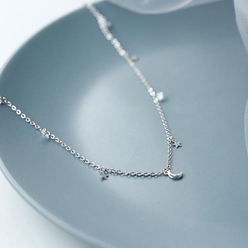 2026 Argento Sterling 925 Lucido Zircone Luna Stella Collana Choker Ciondolo Fascino Catena Lunga Cristallo CZ Collana Donna Matrimonio Gioielli Raffinati