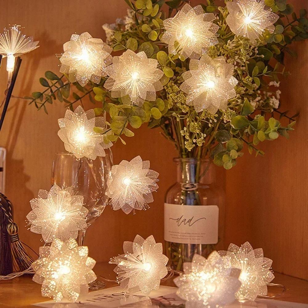 1.5/3/6M Artificial Optical fiber flower String Lights Battery Powered Fairy Lights Wedding Christmas New Year Party Garland Decor Supplies