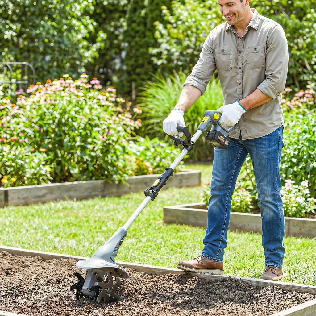 Cordless Tiller, 18V, 355 W, 2 x 4.0 Ah Batteries, 20 cm, Grey