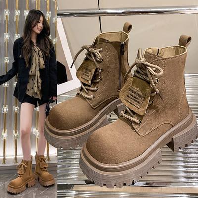 Autumn Women's Short Boots, Nubuck Leather Desert Boots, Thick-soled British Style Work Boots