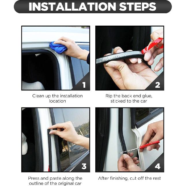 YAKEFLY Z-Shape Automotive Weather Seal, 13Ft Car Windshield & Door Seal, Self-Adhesive Seal Strip