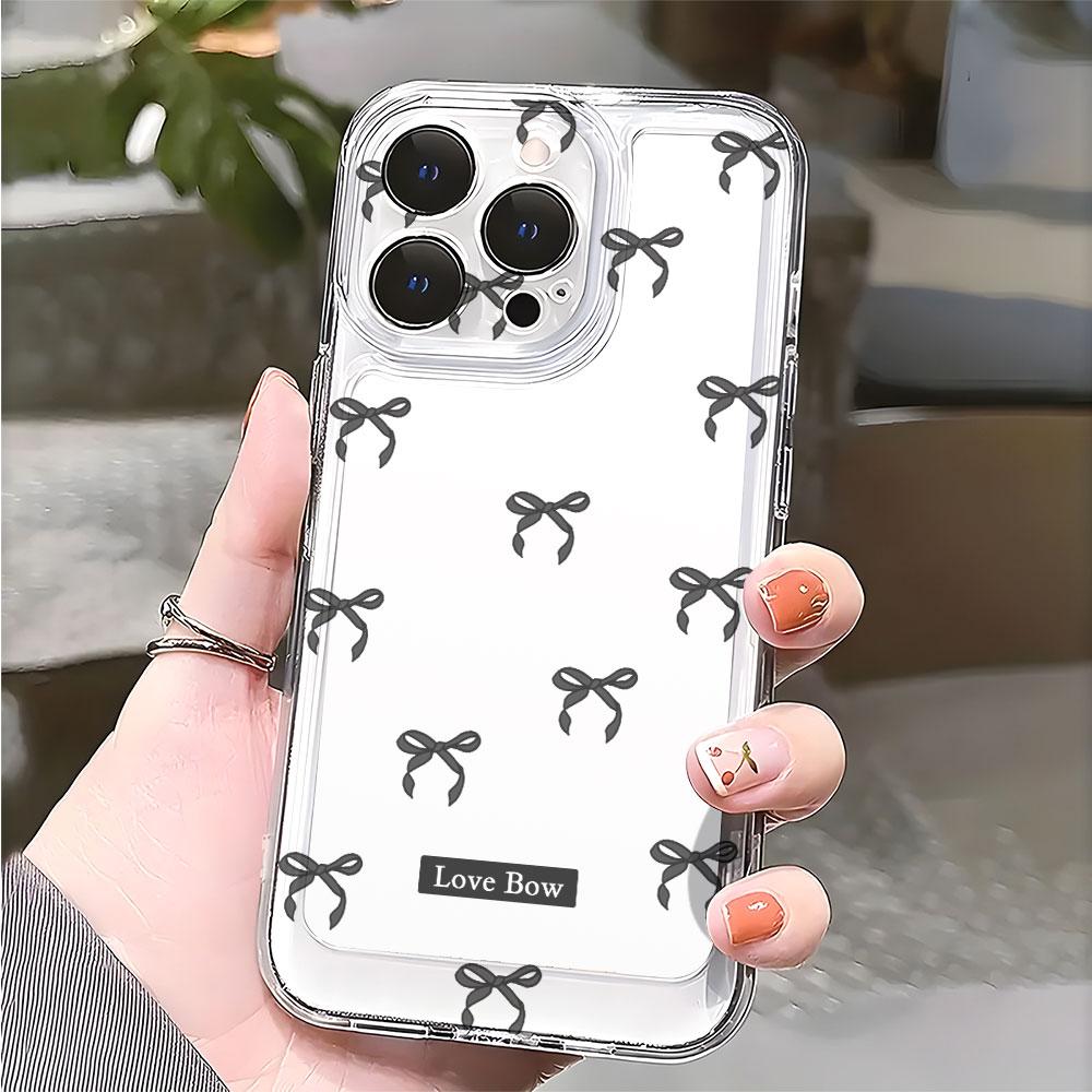 Schwarzes Schleifenmuster durchscheinende Handyhülle für iPhone 14 15 16 13 12 11 17 Pro Max 12 13 Mini Weiche Hülle