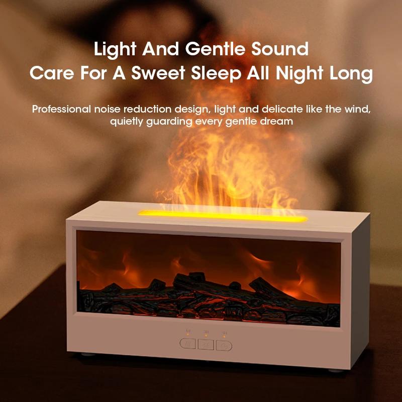 Simulated Fireplace Aroma Diffuser 150ml Flame Air Humidifier with Remote and Waterless Auto Off for Home Room Creative Gift