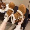 Vintage Platform Brown Snow Boots Women's Winter Plush Warm Furry Cotton Shoes Soft Leather Mid-Calf Boots for Women Botas Mujer