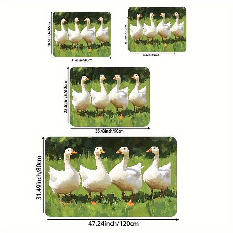 Versatile 8mm Oil Painting Design Rug - White Goose On Lawn | Machine Washable Polyester Floor Mat for Gaming Room, Bathroom, Ki