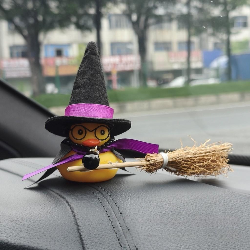 Car Decor Small Yellow Duck With Harry Potter Broomstick For Cabin Interior