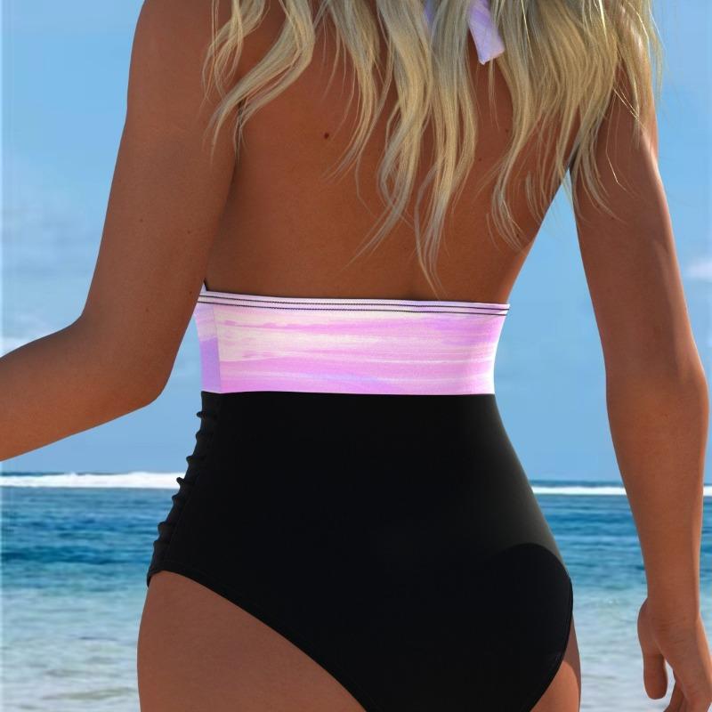 2026 Women's One-piece Swimsuit Neck Strap Halter Sling Design Beach Swimsuit
