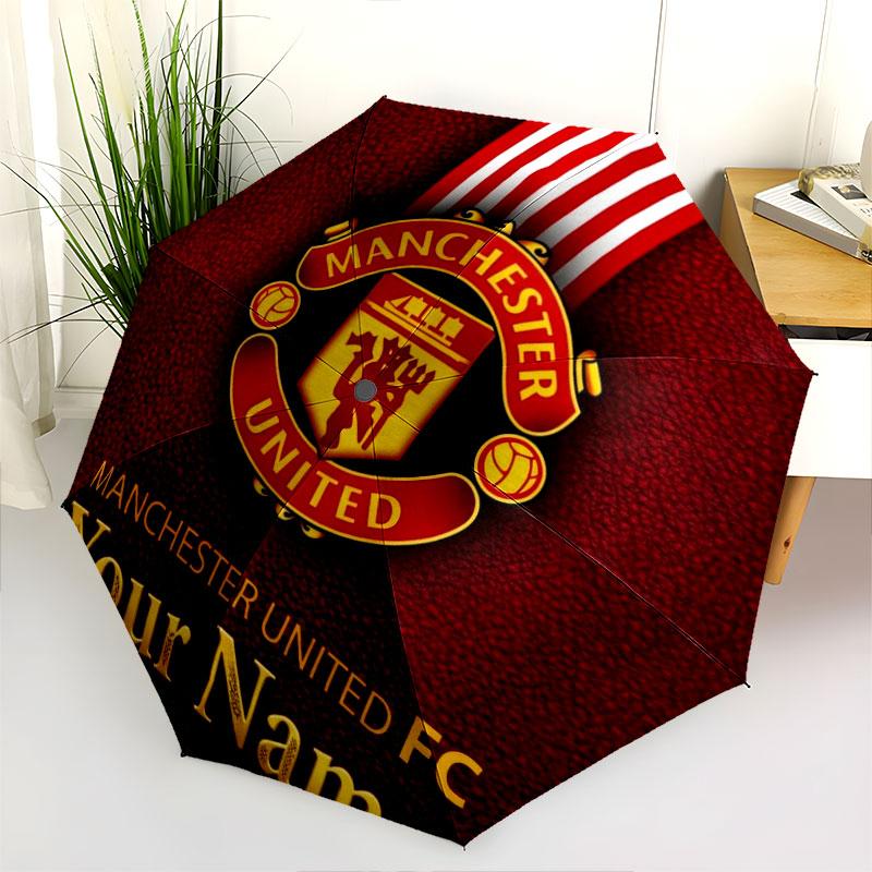 1 PC Automatic Folding Umbrella - Manchester United F Custom Name Pattern, Portable & Foldable Design with 8 Ribs, Christmas Birthday Gifts