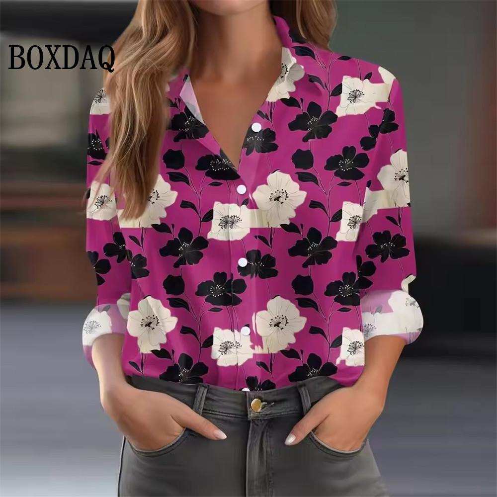 Autumn Women's Shirt Long Sleeved Lapel Tops Flower Pattern Casual Oversized Button Clothing Women Elegant and Fashionable Shirt