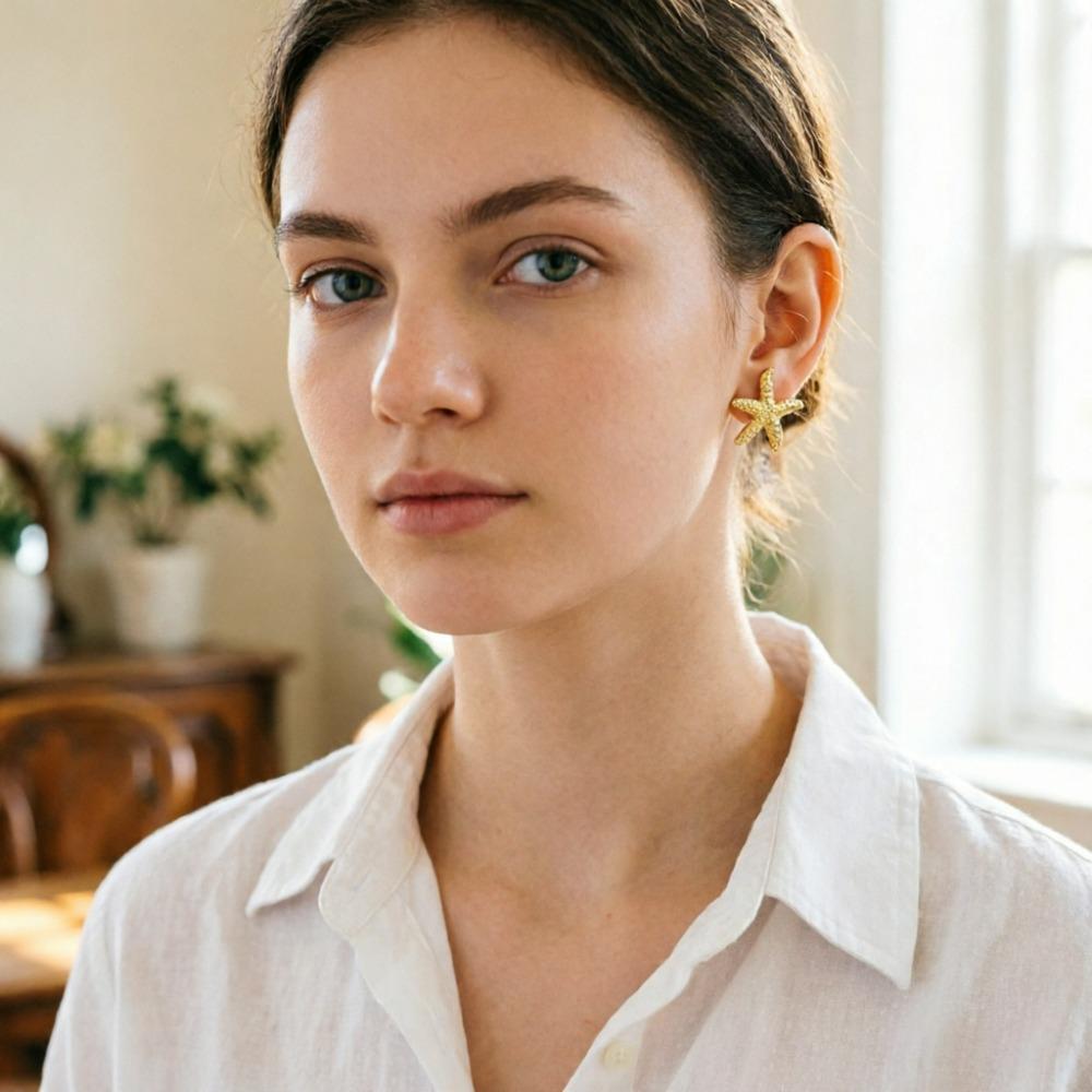 Vintage Gold Color Starfish Shell Stud Earrings Summer Ocean Fashion Jewelry for Women Party Accessory Gift