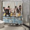 Cute French Bulldog Shower Curtain - Playful Bathing Scene, Fashion Glasses & Towels, Polyester, 12 Hooks, Whimsical Art