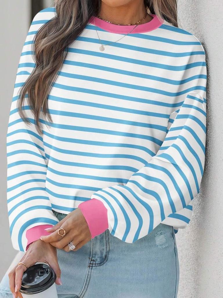 2026 Autumn/Winter Women's Round Neck Striped Long Sleeve Loose T-shirt