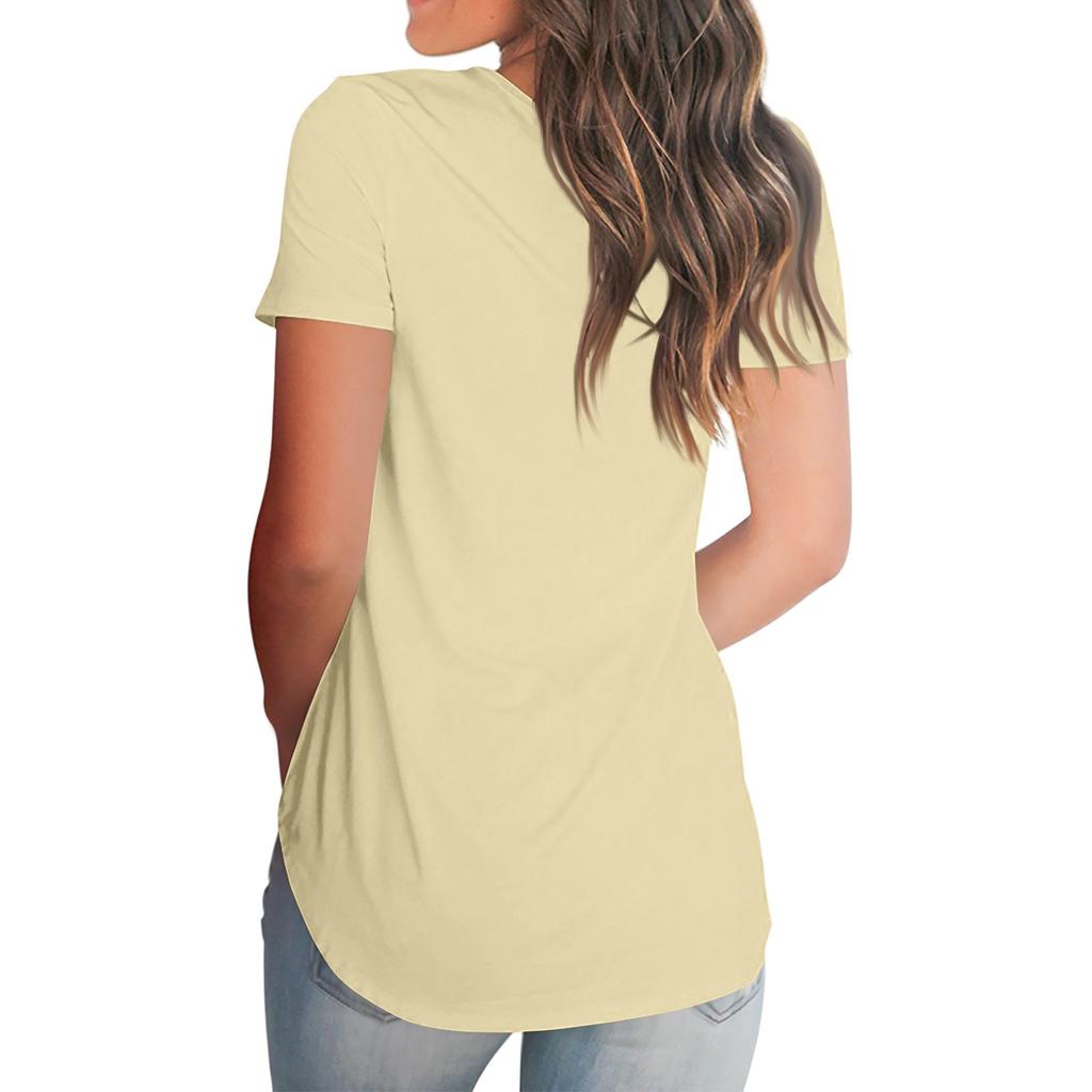 Women's Loose Comfortable Casual And Fashionable V-neck Knitted Solid Color Top Short Sleeved T-shirt