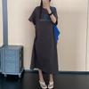 Summer Large Size Women's Clothing Fat Mm Thin Belly Cover French Simple Printing Dress Loose Long Knee T-shirt Skirt