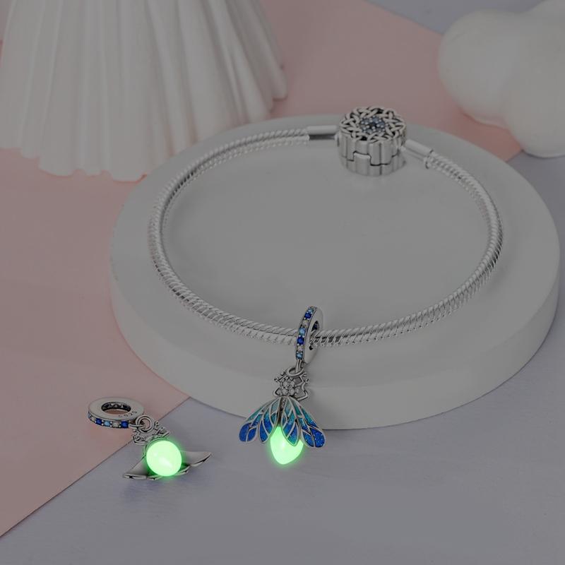925 Silver Glow in the dark Firefly Honeybee Star Charms Beads Fit 925 Original Bracelets Fine DIY Jewelry Gift Women