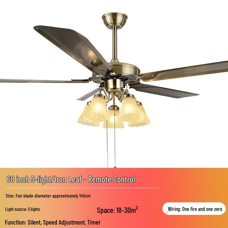 European Style Iron Leaf Ceiling Fan with Remote Control for Living Room and Bedroom