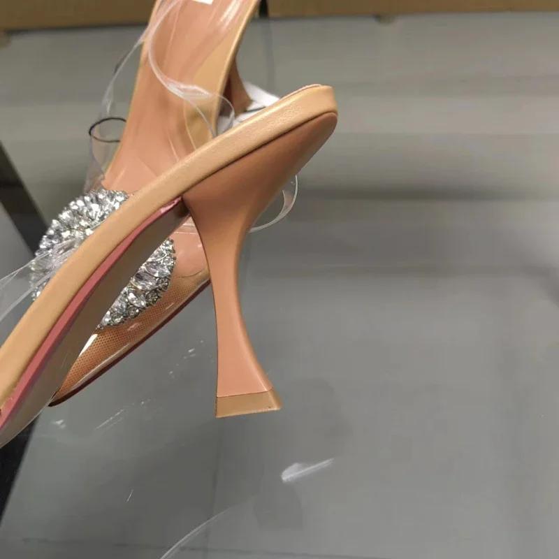 Modne PVC przezroczyste sandały na wysokim obcasie dla pań marka projektant impreza prom szpilki 2024 lato nowe spiczaste damskie buty typu slingback