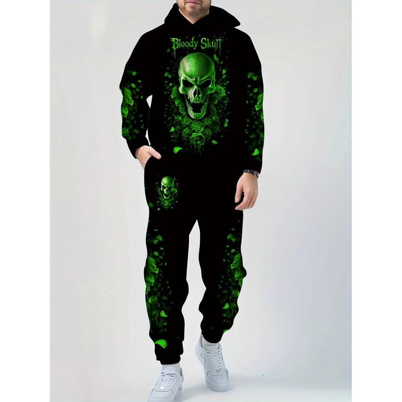 Fashion Skull 3D Print Hoodie Sweatpants Set Men