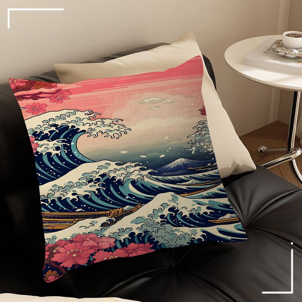 Vintage Ukiyoe The Great Wave Off Kanagawa Pillowcase Toon Gift Cushion Cover Bedroom Home Sofa Chair Seat Decor Pillow Case
