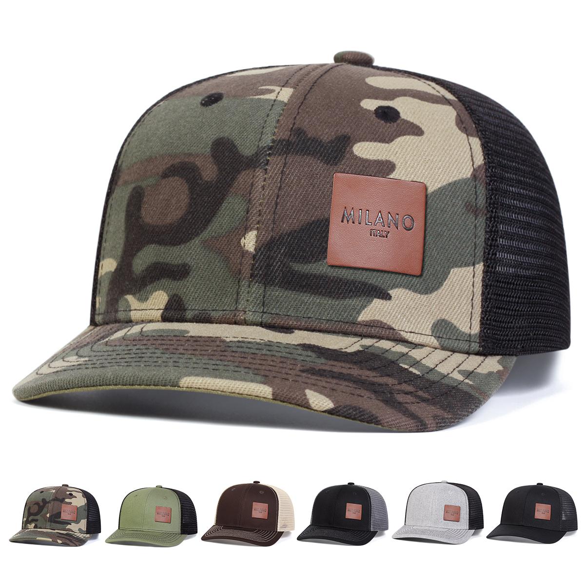 

Unisex Brown MILANO Letter Leather Label Baseball Net Caps Adjustable Casual Hats Spring and Summer Outdoor Sunscreen Hat сірий