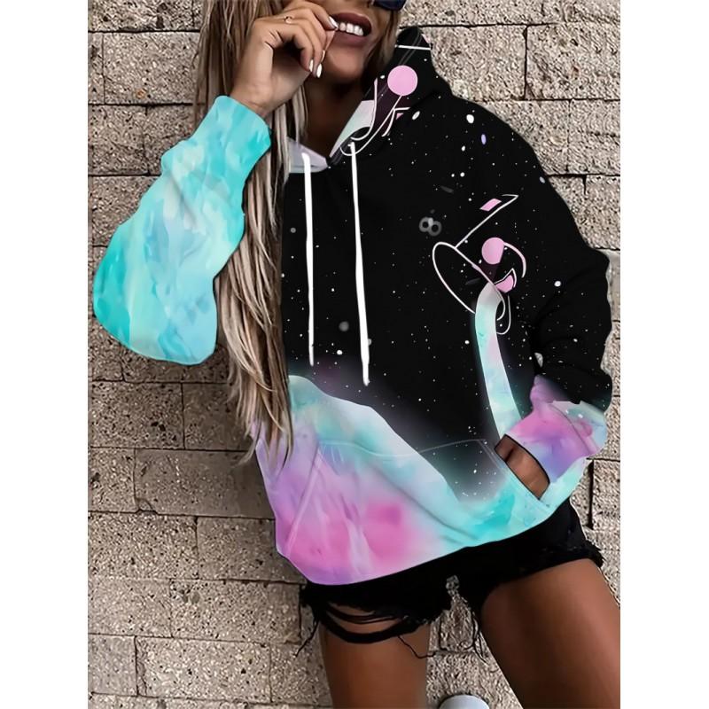 Womens Oversized Hooded Sweatshirt With Botanical Cartoon Print Loose Fit Comfortable Casual Top 2025