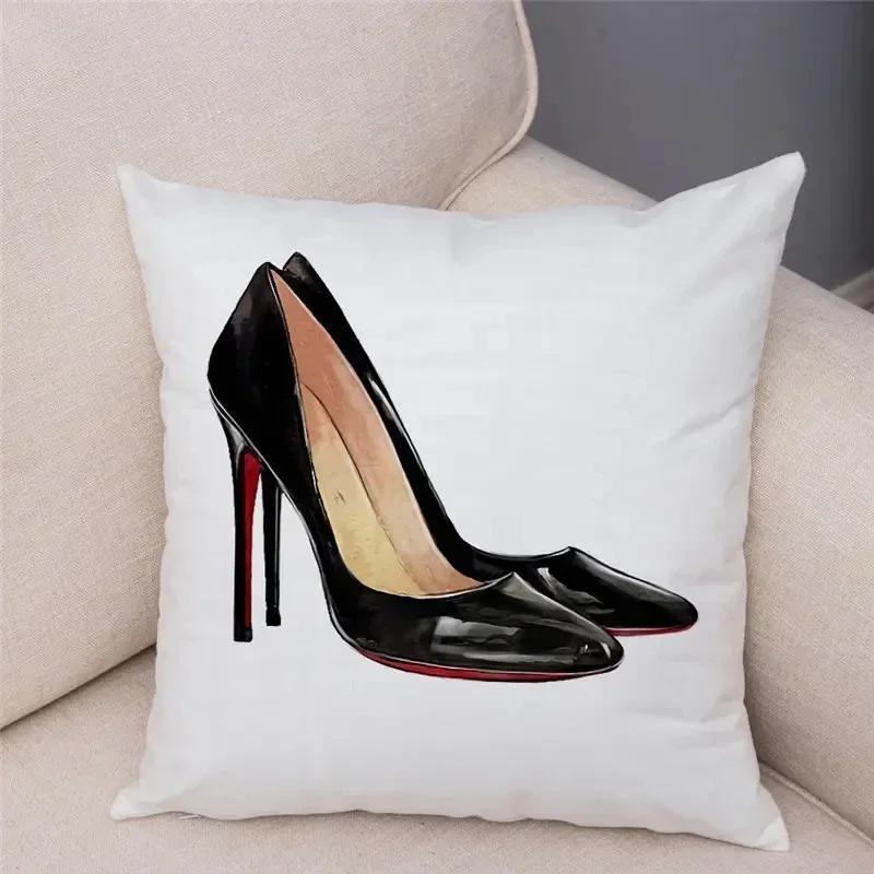 Women'S High Heel Shoes Throw Pillow Cover With Short Plush Print For Living Room Sofa Decoration Cushion Cover Pillow Covers
