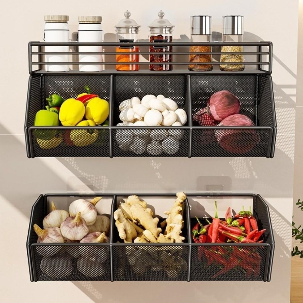 Punch-Free Vegetable Drainage Basket Carbon Steel Onion Ginger Garlic Rack Condiments Organization