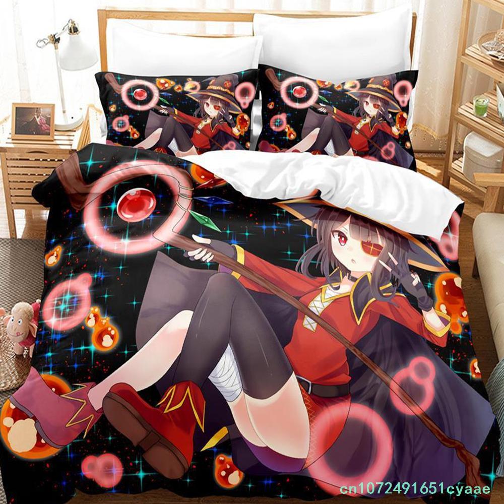 KonoSuba Bedding Set Single Twin Full Queen King Size Bed Set Adult Kid Bedroom Duvetcover Sets Anime Parure De Lit Bed