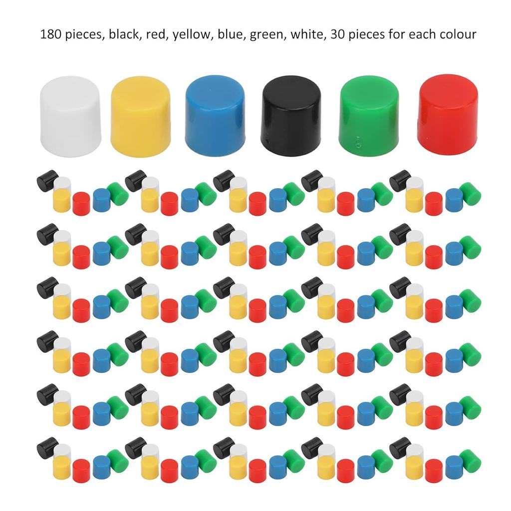 180 Pcs Tactile Push Button Switch ABS Plastic 6 Colors Push Button Cover Replacement for Breadboard