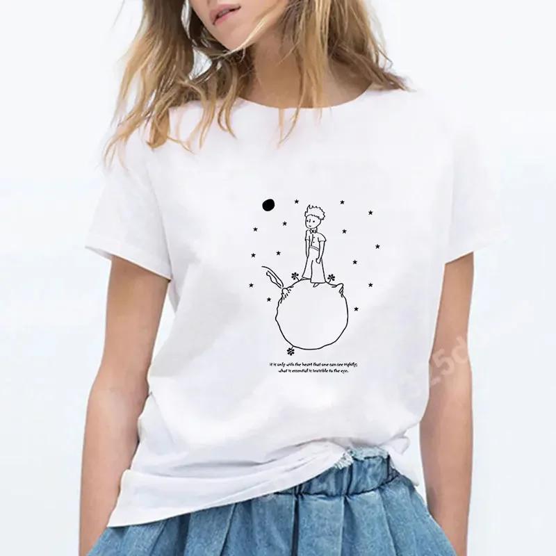 Little Prince Printing White Tshirts Short Sleeve Women Fashion Tees Casual Cartoon FeUnisex Clothes Summer Oneck Tops
