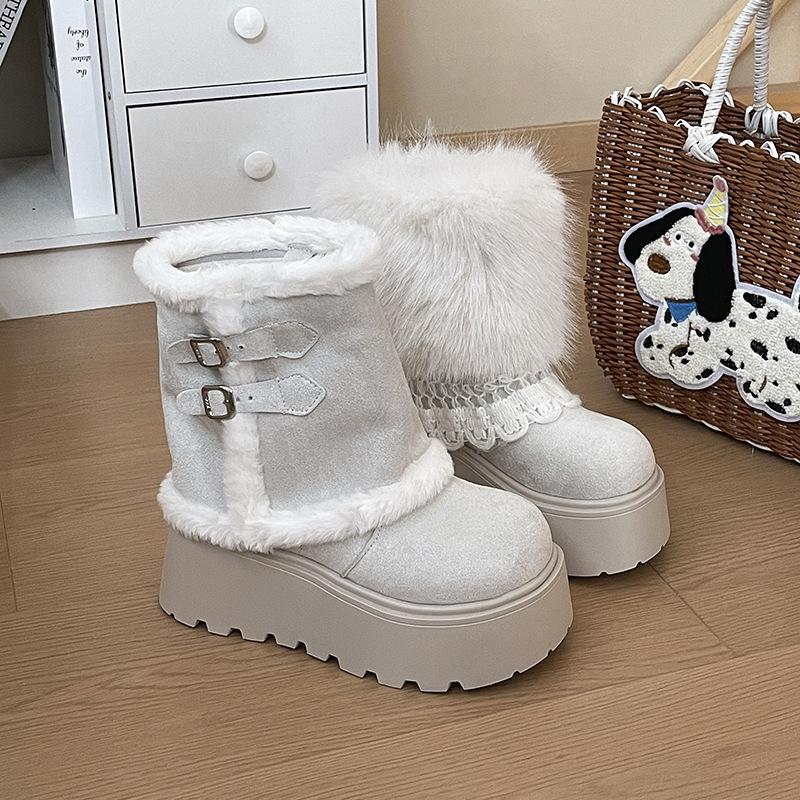 Women s thick soled snow boots with plush insulation 2026 new winter height increasing and cotton wool boots 35 бежевый 4560₽