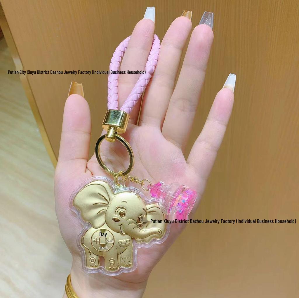 Gold Elephant Mobile Charm: 999 Pure Gold, 20mg, High-End Keyring Ornament for Daily Prosperity
