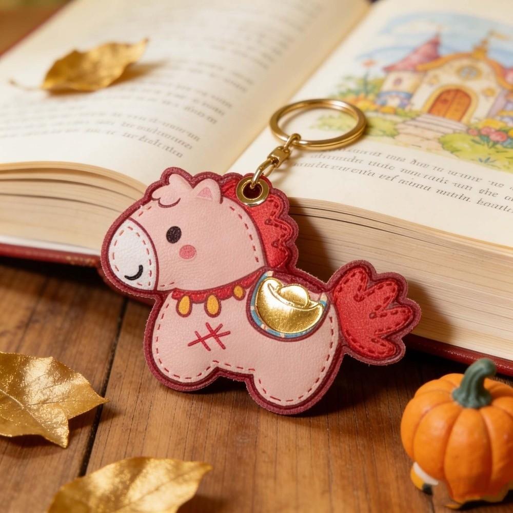 Leather Horse Keychain Cartoon Chinese New Year Gift Kawaii Horse Pendant  Birthday Gift