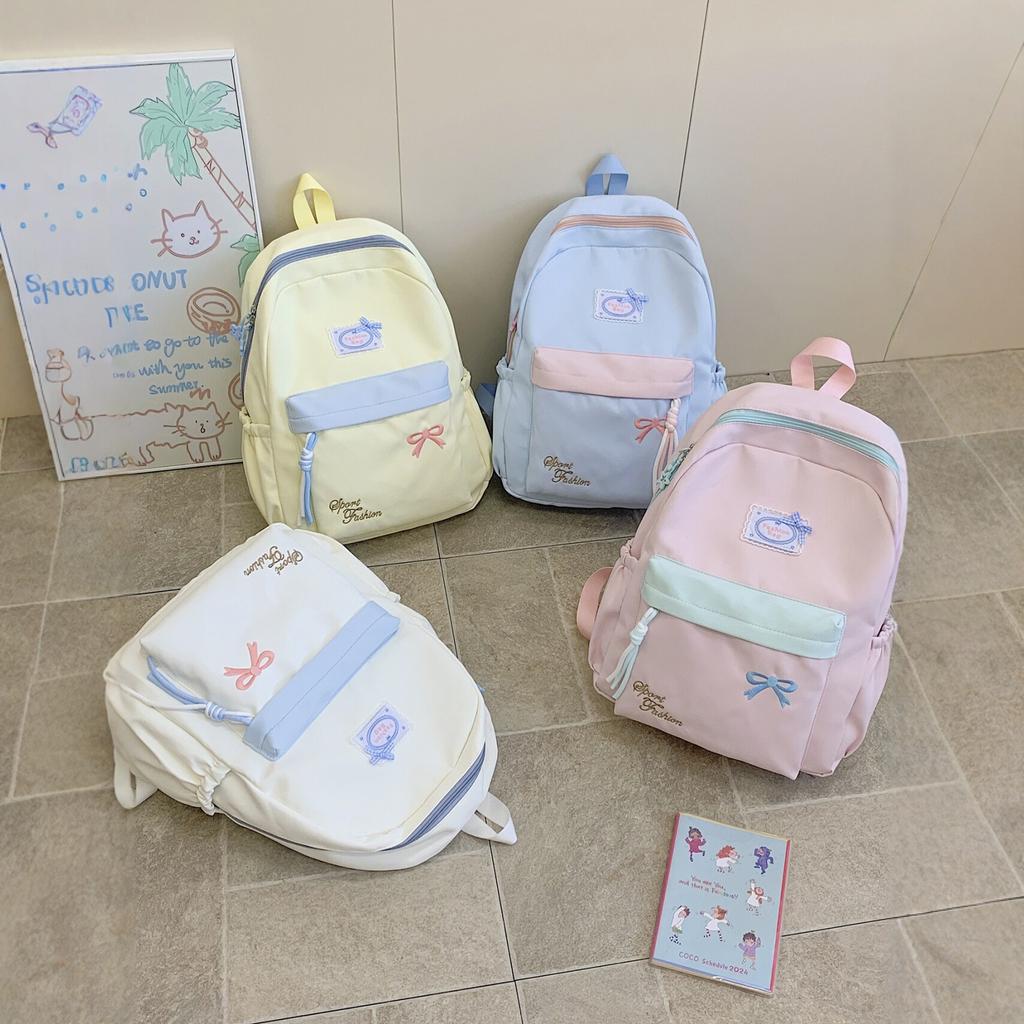 Schoolbag high value bow splicing backpack women's new large capacity lightweight waterproof student schoolbag casual back