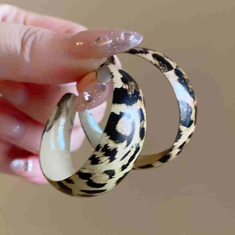 Silbernadel Harzleder Leopardenmuster Geometrisch Rund Blume Ohrringe Herbst und Winter Stecker Nische High-End Ohrringe Frauen