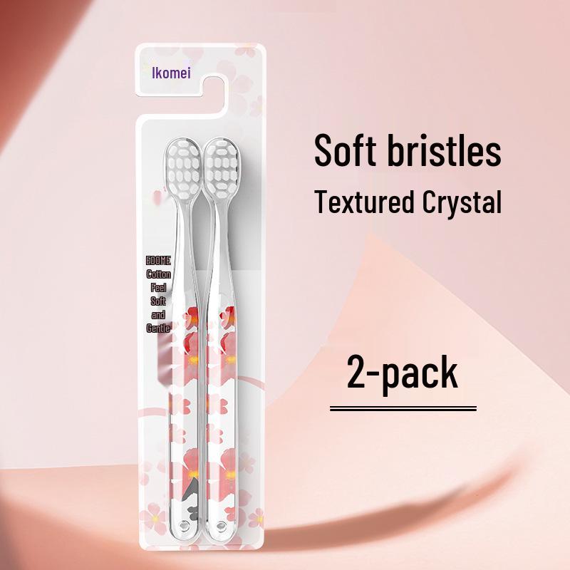 Korean Crystal Handle Toothbrush with Soft Bristles and Gum Protection - Adult Couple Wide Head