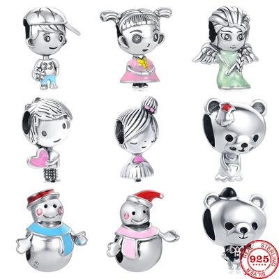 Ταιριάζει στο Original Fasion Charms Βραχιόλι 925 Ασήμι Στερλίνας Μπάσκετ Αγόρι Κορίτσι Νεράιδα Αρκούδα Γούρι Χάντρα DIY Κατασκευή Κοσμημάτων Berloque